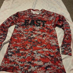 Digital Camo Long Sleeve Kids Tee - Red and Black